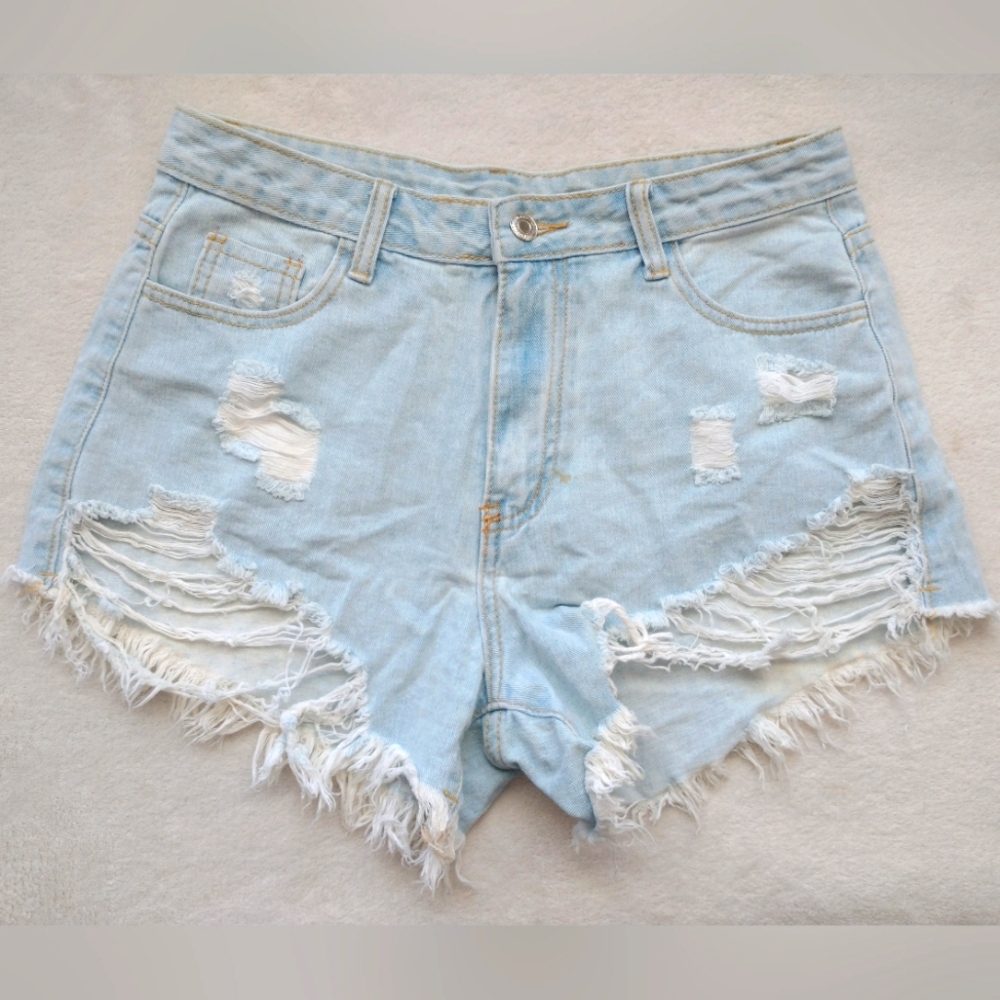 Light Blue Distressed Denim Shorts
